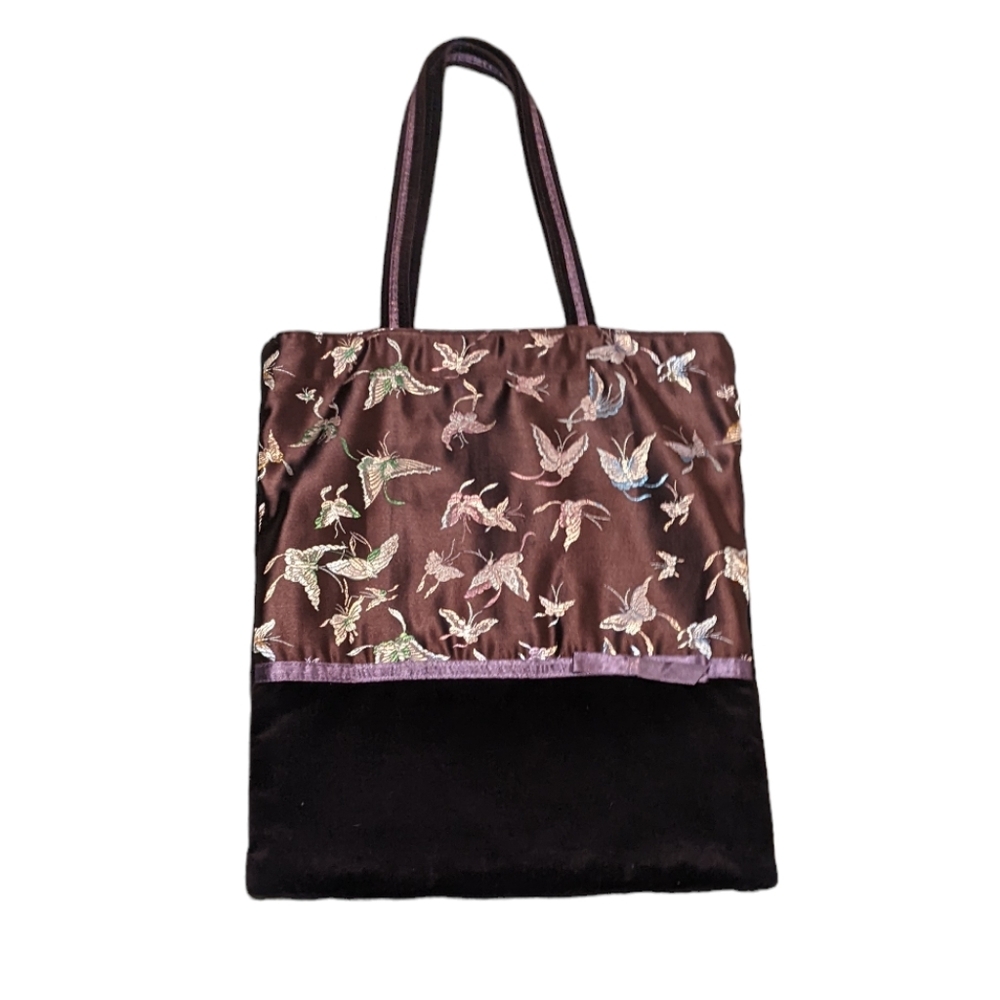 Y2K Old Navy Baby Pink Blue Iridescent Butterfly Velvet Brown Eggplant Tote Bag